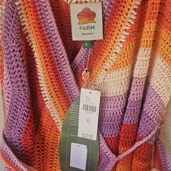 Anthropologie FARM Rio Orange And Pink Crochet Mini Dress With Belt - Picture 5 of 5